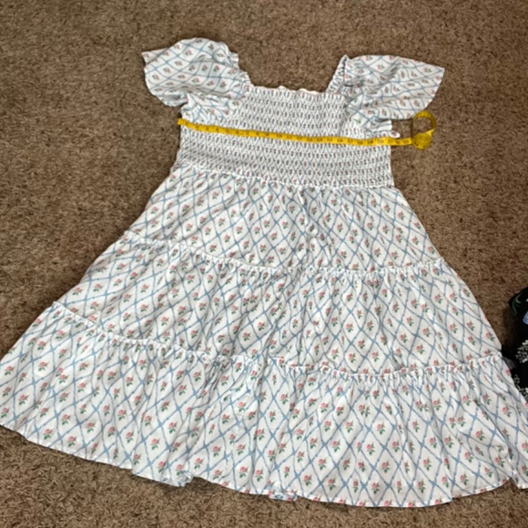 White Smocked Floral Dress – Tiered, Flutter Sleeves - Picture 2 of 9